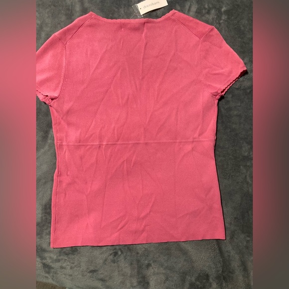 Dressbarn Women Pink Sheer Pullover Deep V Neck Short Sleeve Size Medium New - Picture 5 of 6